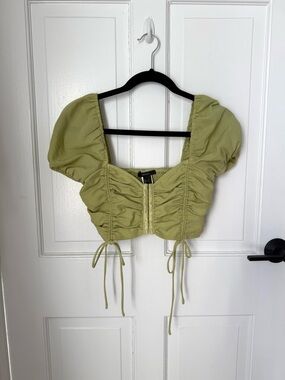 Forever 21 Olive Green Puff-Sleeve Cropped Top